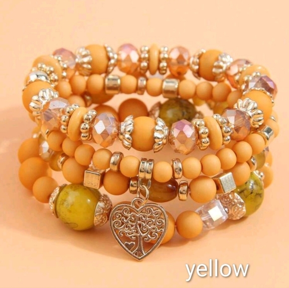 A009 /9 Colors/ Elegant Beaded Bracelet Set With Heart Charm - Picture 4 of 16